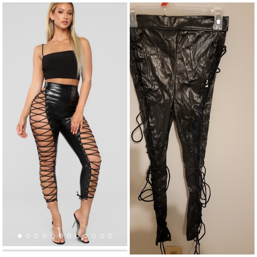 Black lace up pants